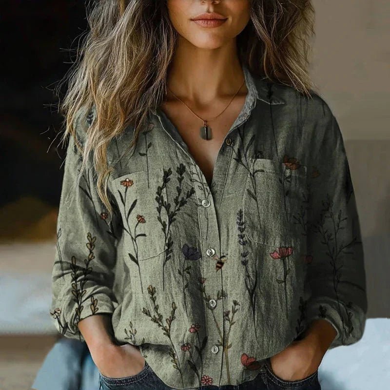 Sophie Women’s Blouse with Boho Paisley Pattern and Button Placket 1