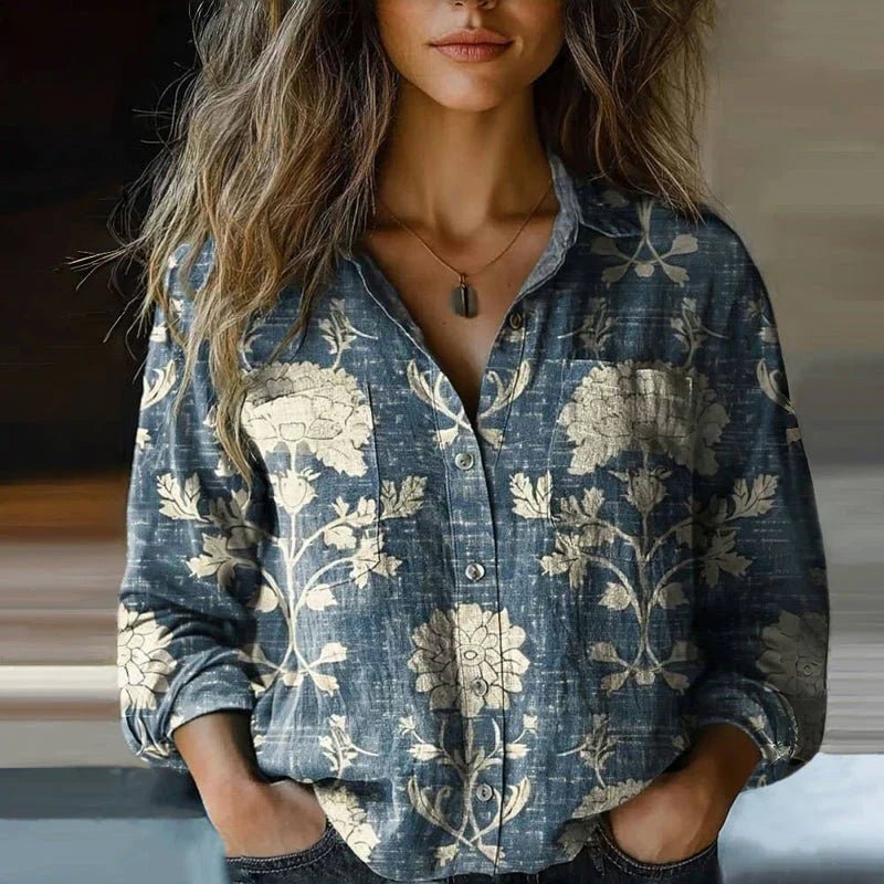 Sophie Women’s Blouse with Boho Paisley Pattern and Button Placket 2