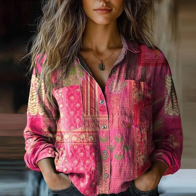 Sophie Women’s Blouse with Boho Paisley Pattern and Button Placket 3