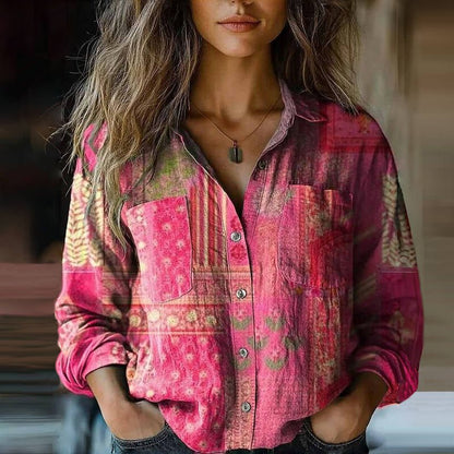Sophie Women’s Blouse with Boho Paisley Pattern and Button Placket 3