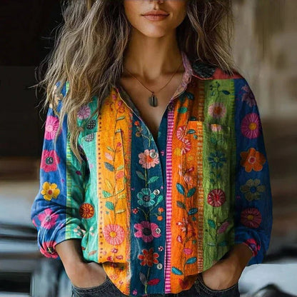 Sophie Women’s Blouse with Boho Paisley Pattern and Button Placket 4