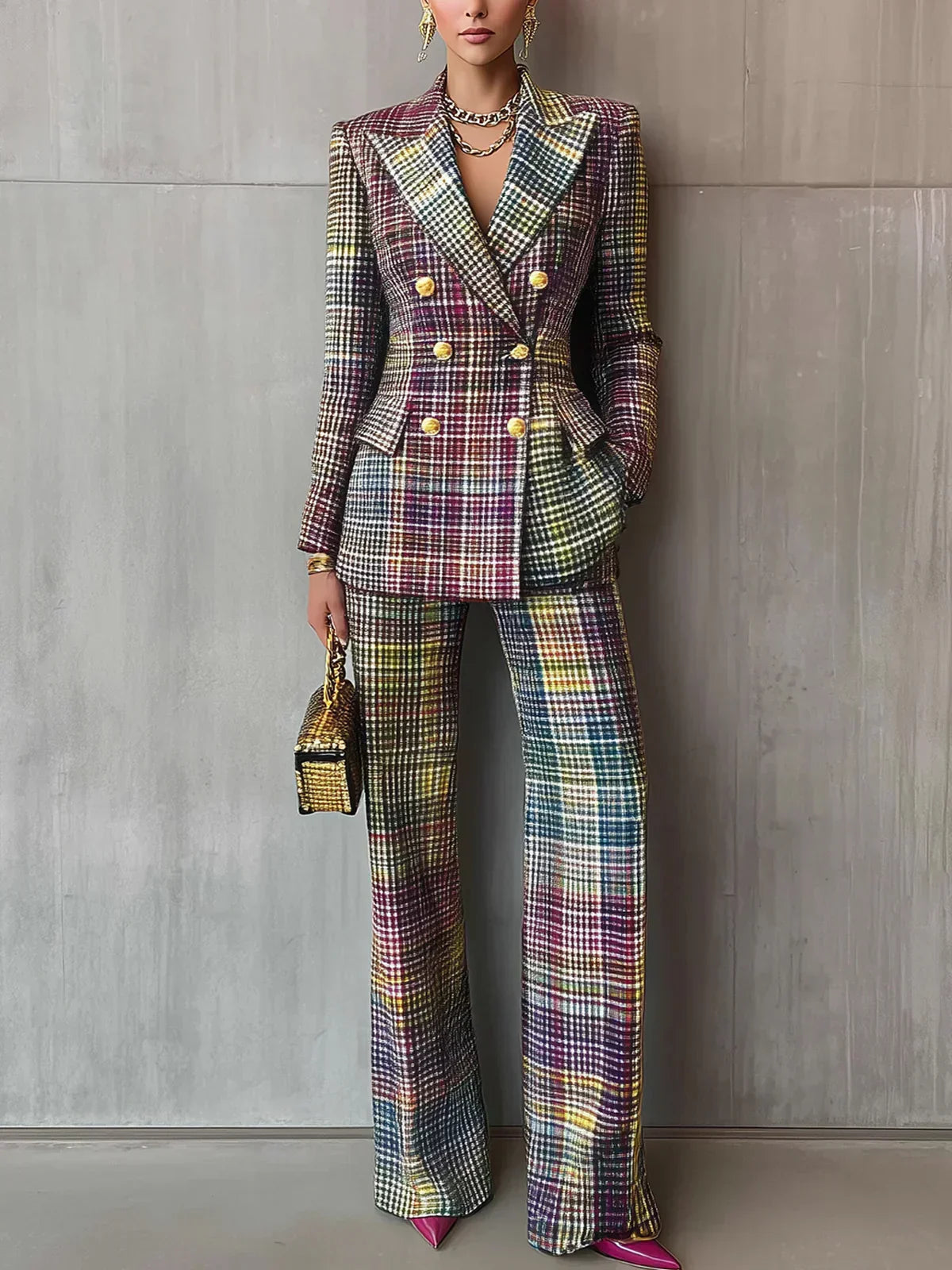 Sophie Women's Suit with Tailored Waist and Multicolor Weave Design 0