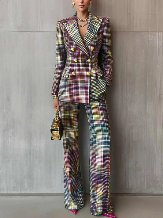 Sophie Women's Suit with Tailored Waist and Multicolor Weave Design 0