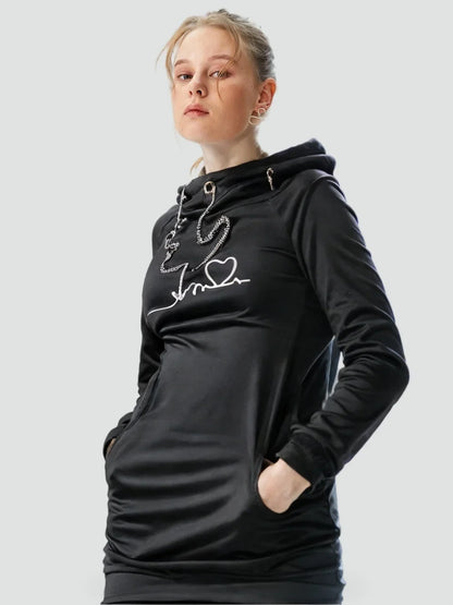 Sora Women’s Sweater Dress featuring a cozy hood, convenient side pockets, and stylish striped lining, perfect for casual outings and layered looks. 1