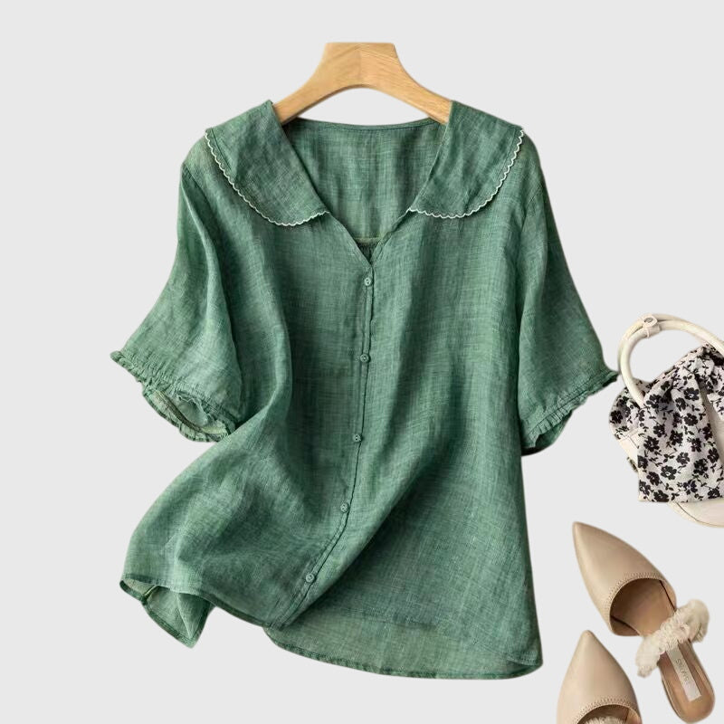 Stefanie Women’s Blouse with Short Sleeves and Button Placket 0
