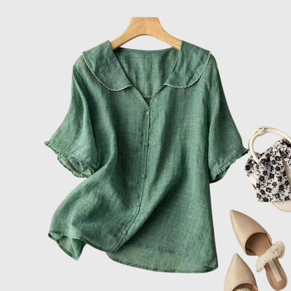 Stefanie Women’s Blouse with Short Sleeves and Button Placket 0