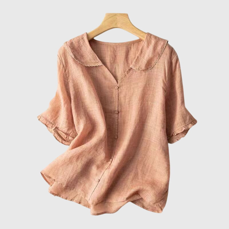 Stefanie Women’s Blouse with Short Sleeves and Button Placket 1
