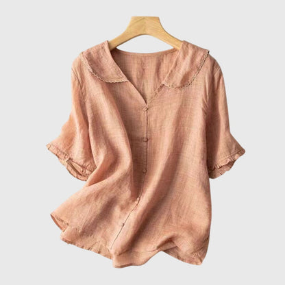 Stefanie Women’s Blouse with Short Sleeves and Button Placket 1