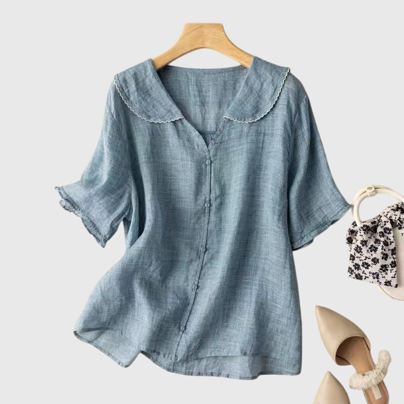 Stefanie Women’s Blouse with Short Sleeves and Button Placket 2