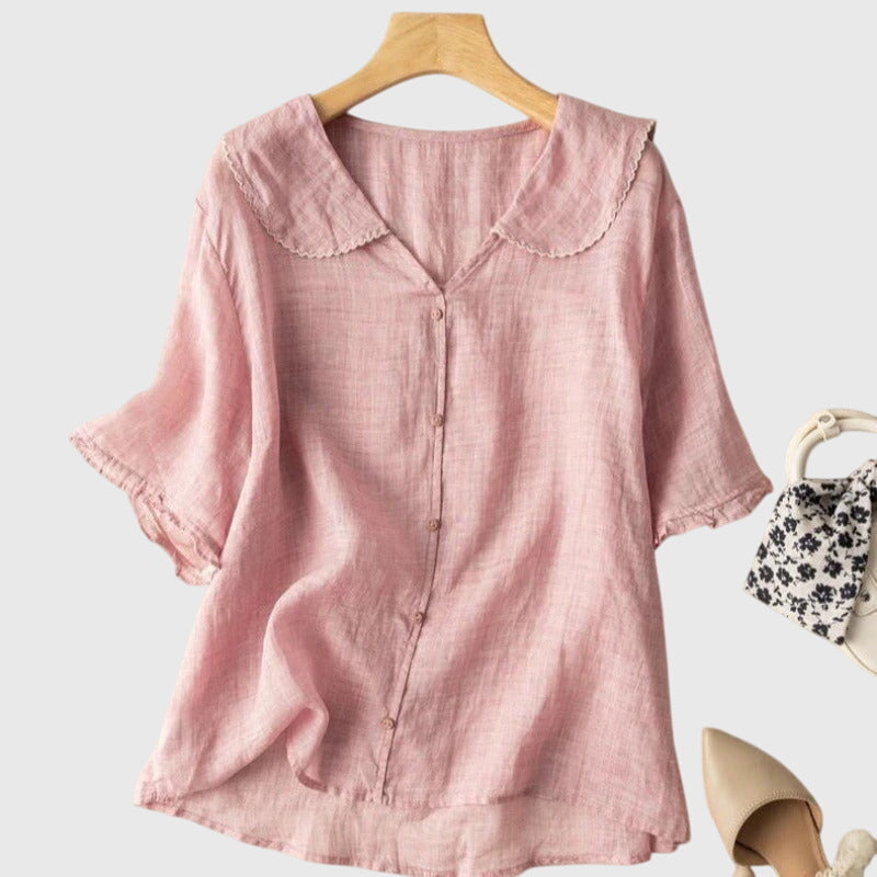 Stefanie Women’s Blouse with Short Sleeves and Button Placket 3