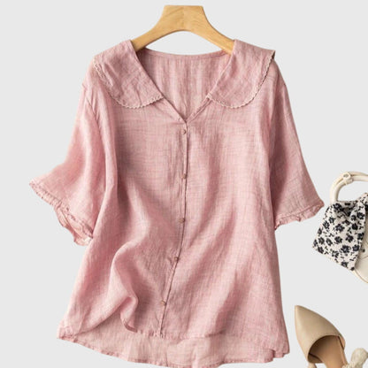 Stefanie Women’s Blouse with Short Sleeves and Button Placket 3