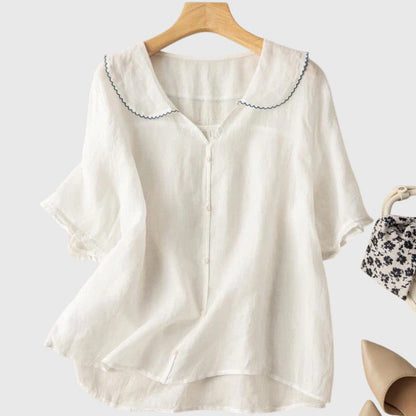 Stefanie Women’s Blouse with Short Sleeves and Button Placket 4