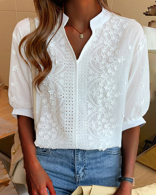 Susanne Women’s V-neck Blouse with Puff Sleeves 0