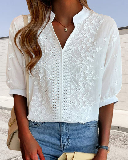 Susanne Women’s V-neck Blouse with Puff Sleeves 1