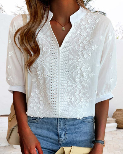 Susanne Women’s V-neck Blouse with Puff Sleeves 2