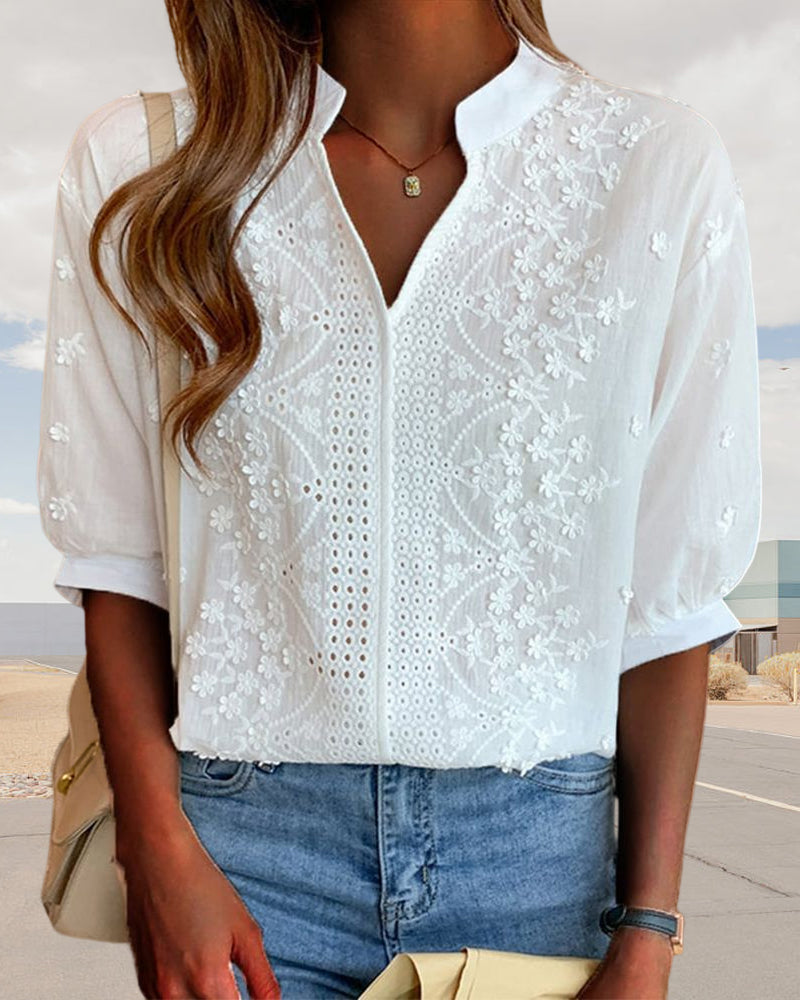 Susanne Women’s V-neck Blouse with Puff Sleeves 3