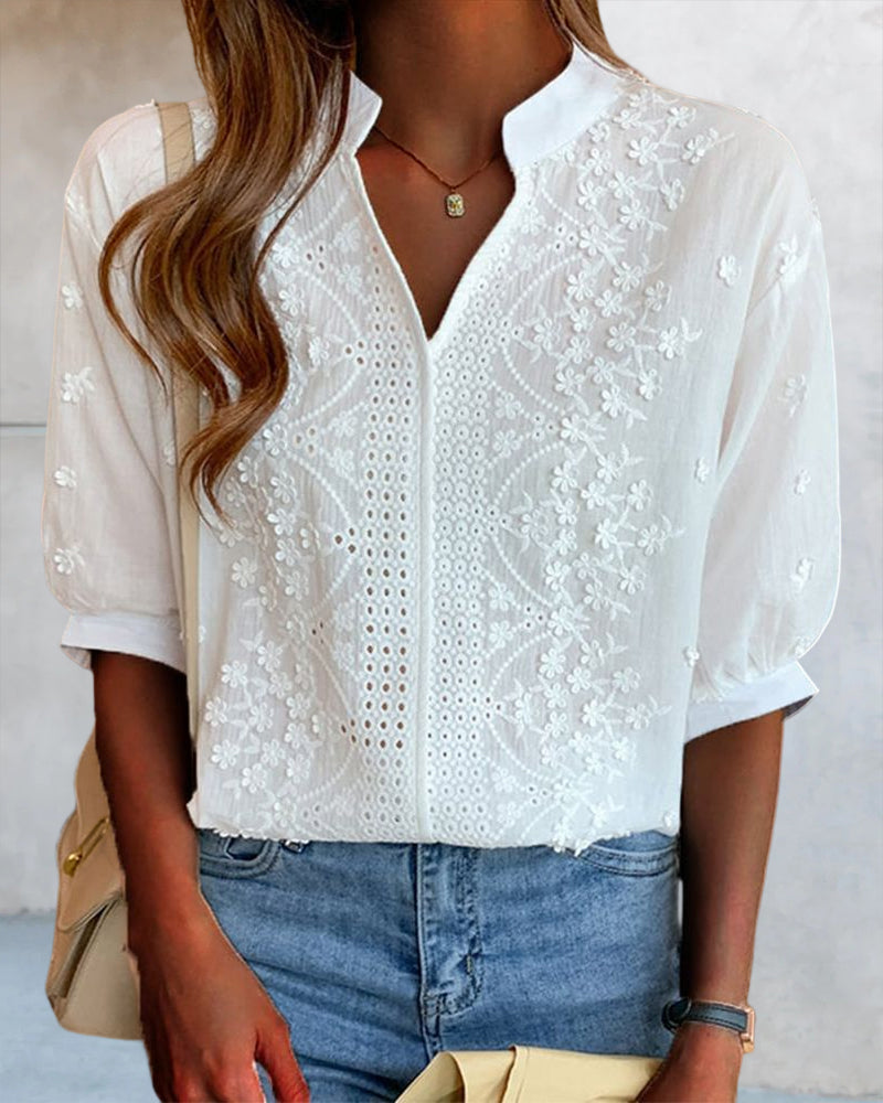 Susanne Women’s V-neck Blouse with Puff Sleeves 5
