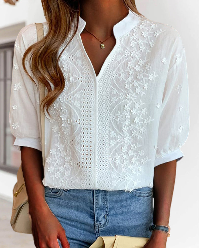 Susanne Women’s V-neck Blouse with Puff Sleeves 6