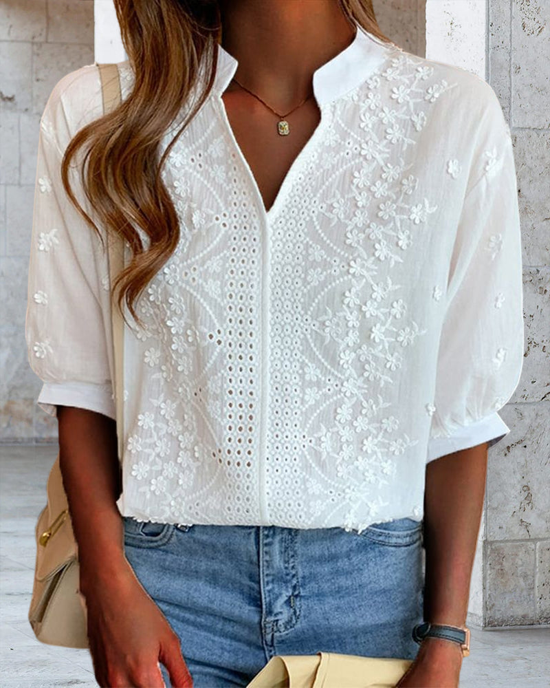 Susanne Women’s V-neck Blouse with Puff Sleeves 7