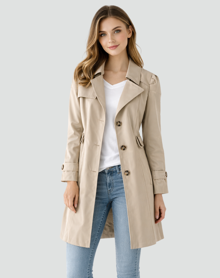 Talia Women's Trench Coat | Tailored Mid-Length, Classic Lapel 1