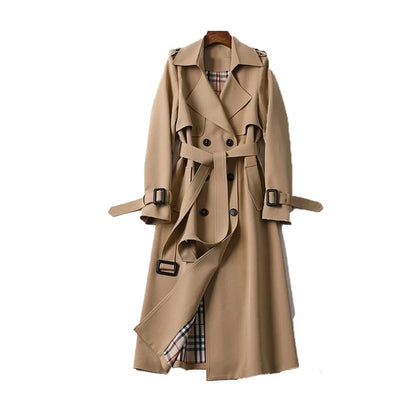 Tessa Women’s Trench Coat featuring a stylish double-breasted front and a belted waist, perfect for a chic and sophisticated look in any 3