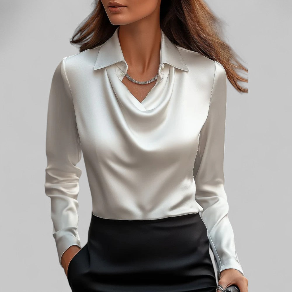 Theresa Women’s Satin Blouse with Elegant Cowl Neck 0