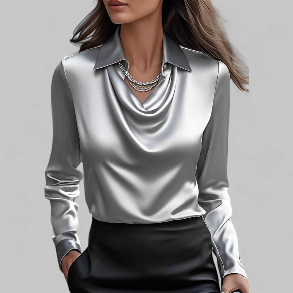 Theresa Women’s Satin Blouse with Elegant Cowl Neck 1