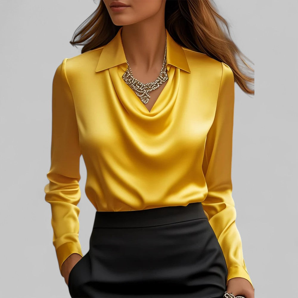 Theresa Women’s Satin Blouse with Elegant Cowl Neck 6