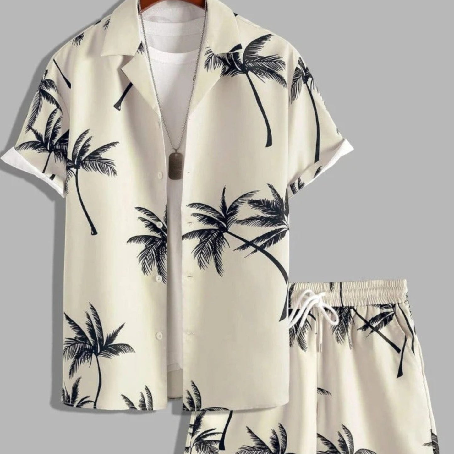 Tropic Men’s Shirt and Shorts Set with Tropical Print and Drawstring Waist 0