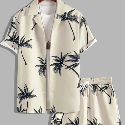 Tropic Men’s Shirt and Shorts Set with Tropical Print and Drawstring Waist 0