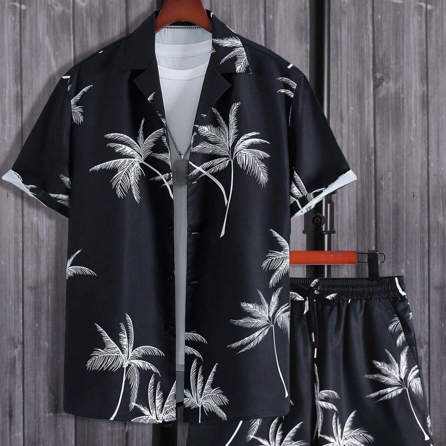 Tropic Men’s Shirt and Shorts Set with Tropical Print and Drawstring Waist 1