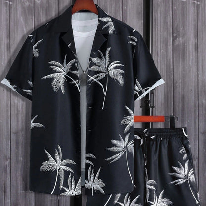 Tropic Men’s Shirt and Shorts Set with Tropical Print and Drawstring Waist 1