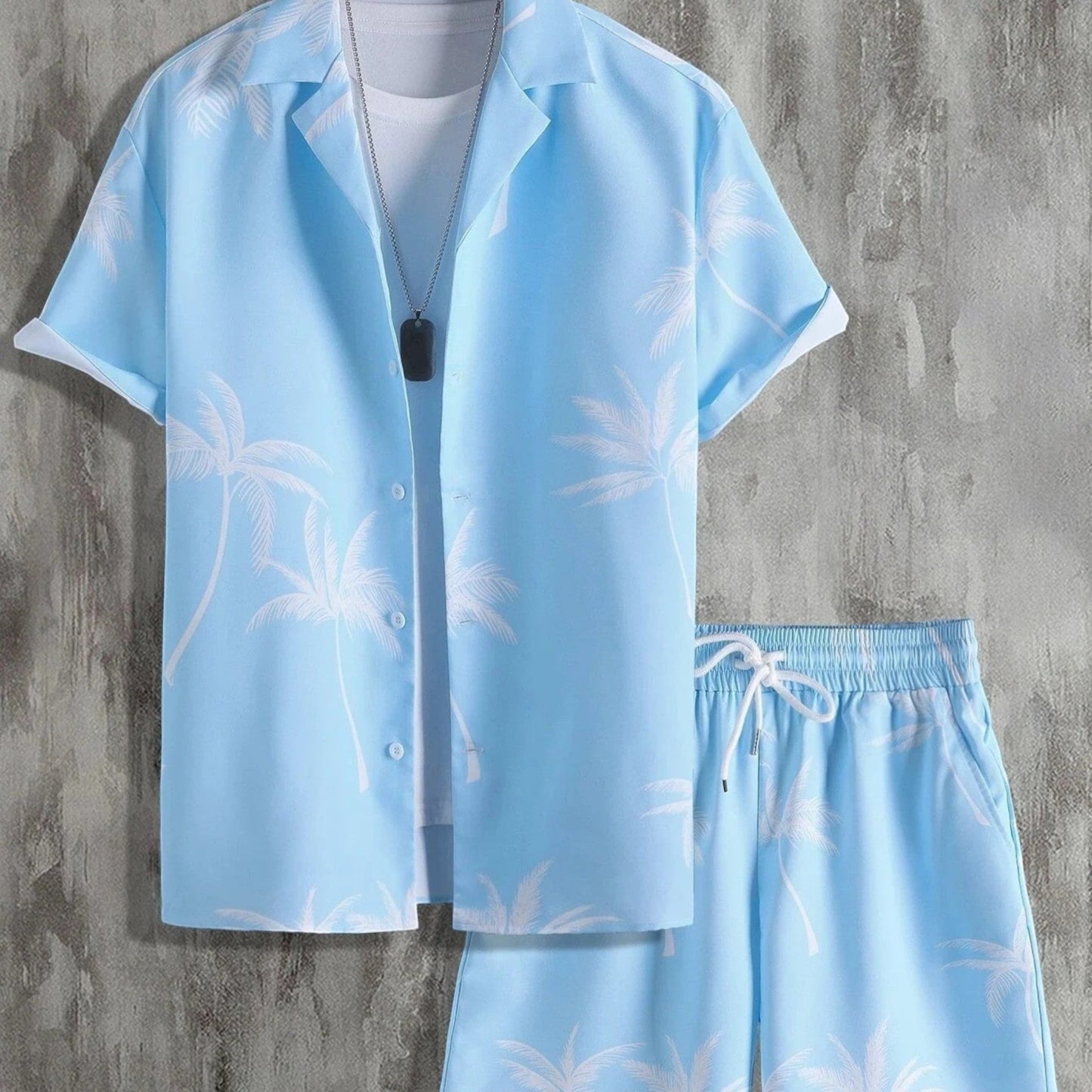 Tropic Men’s Shirt and Shorts Set with Tropical Print and Drawstring Waist 2