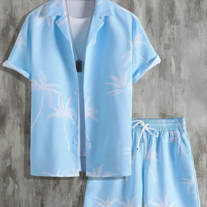 Tropic Men’s Shirt and Shorts Set with Tropical Print and Drawstring Waist 2