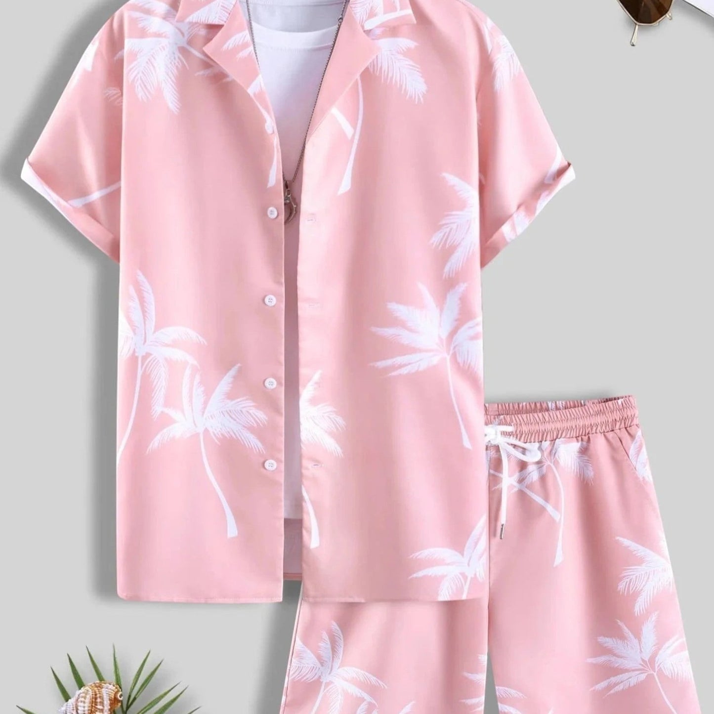 Tropic Men’s Shirt and Shorts Set with Tropical Print and Drawstring Waist 6