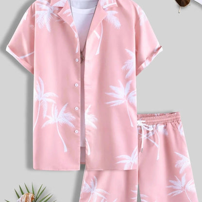 Tropic Men’s Shirt and Shorts Set with Tropical Print and Drawstring Waist 6