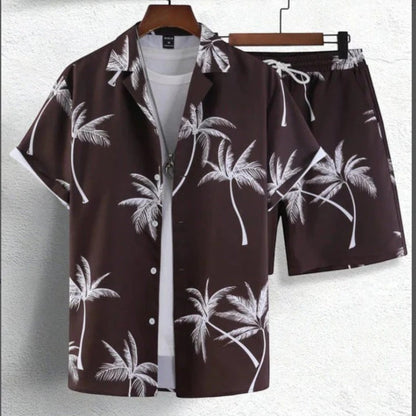 Tropic Men’s Shirt and Shorts Set with Tropical Print and Drawstring Waist 7