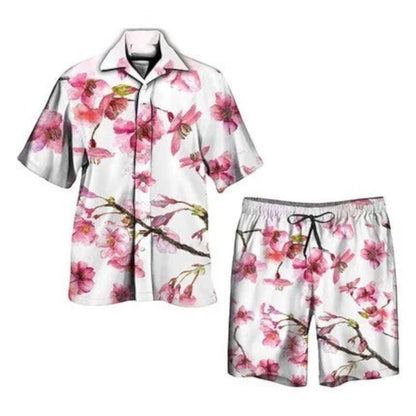 Tropic Men’s Shirt and Shorts Set with Tropical Print and Drawstring Waist 8