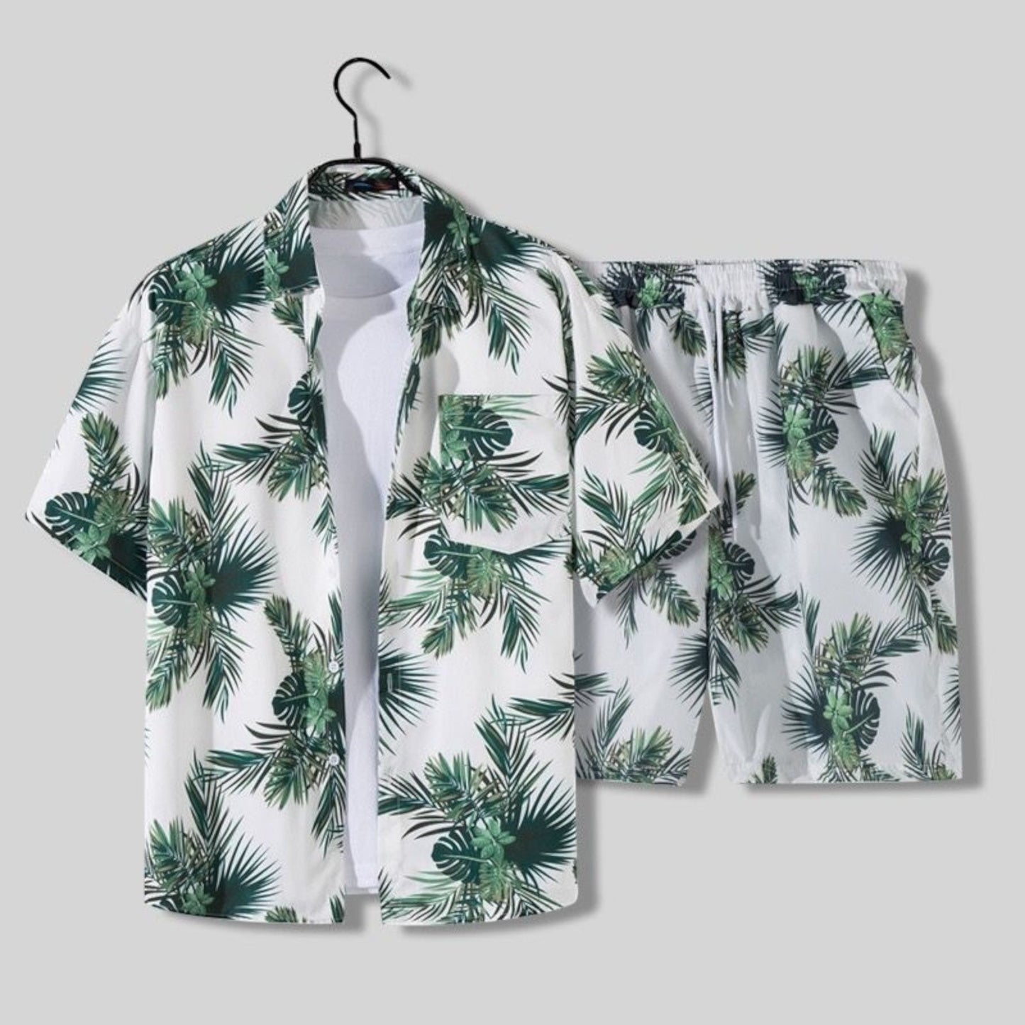 Tropic Men’s Shirt and Shorts Set with Tropical Print and Drawstring Waist 9