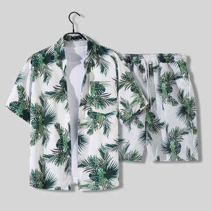 Tropic Men’s Shirt and Shorts Set with Tropical Print and Drawstring Waist 9