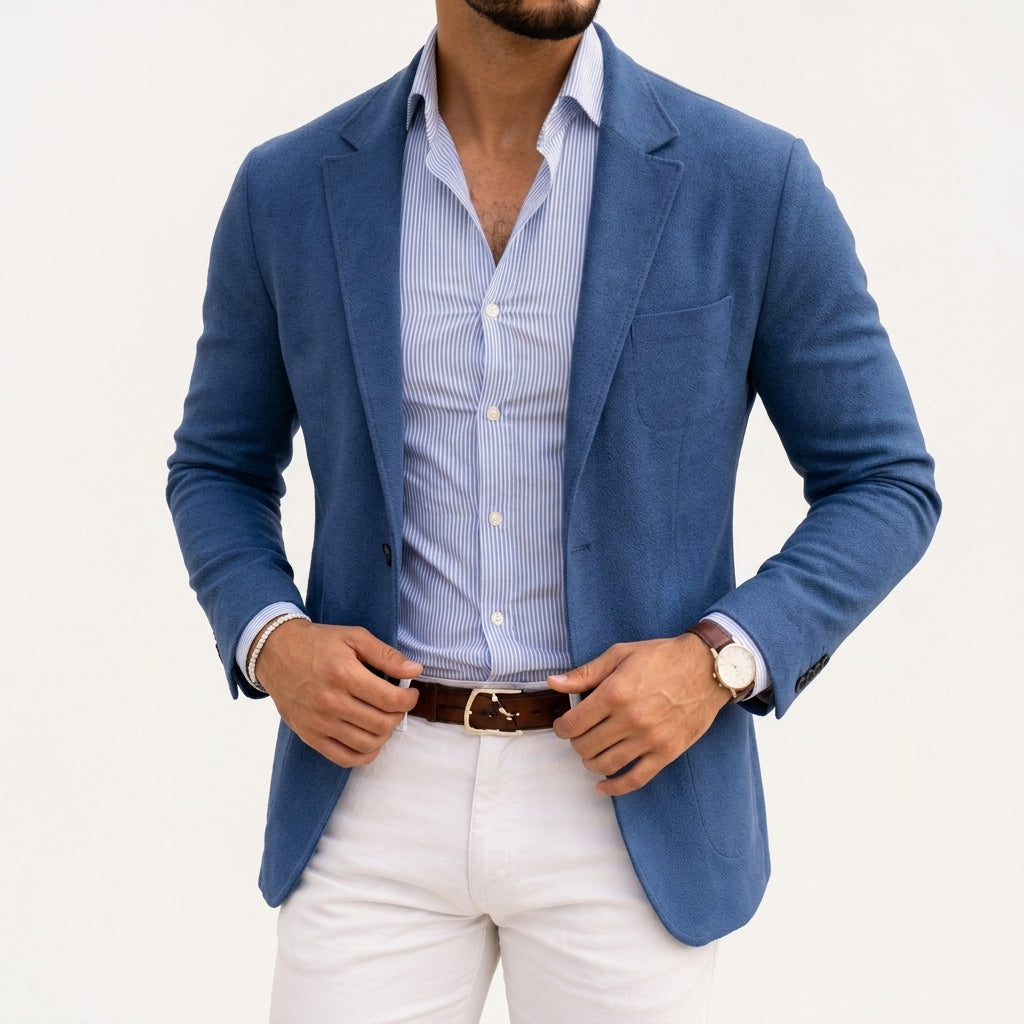 Varenzo Men's Blazer Jacket with Refined Knit Texture and Modern Silhouette 0