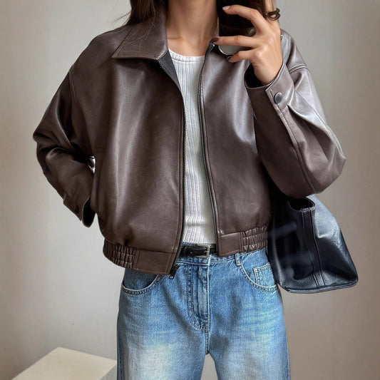 Vela Women's Bomber Jacket | Faux Leather, Relaxed Fit 0