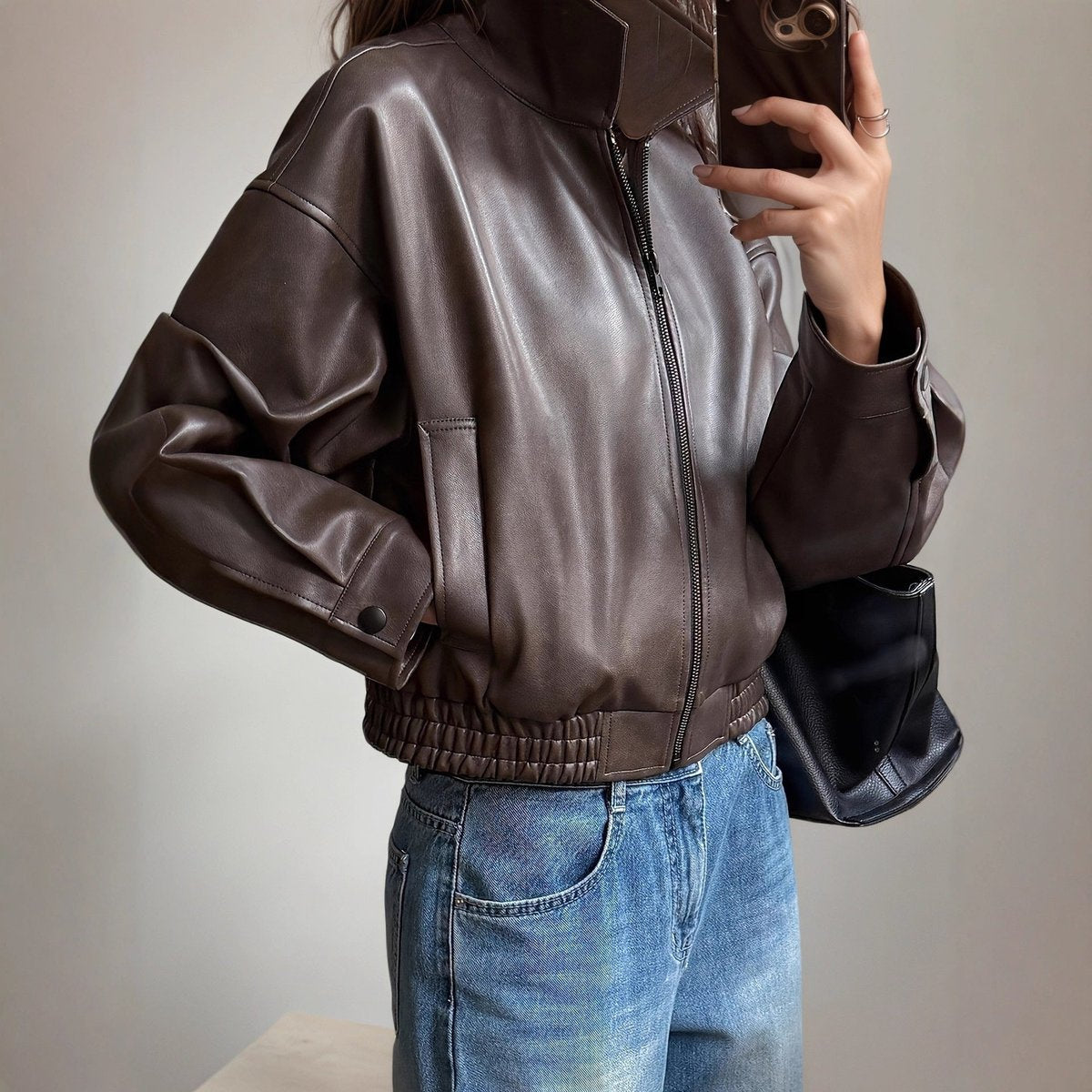 Vela Women's Bomber Jacket | Faux Leather, Relaxed Fit 1