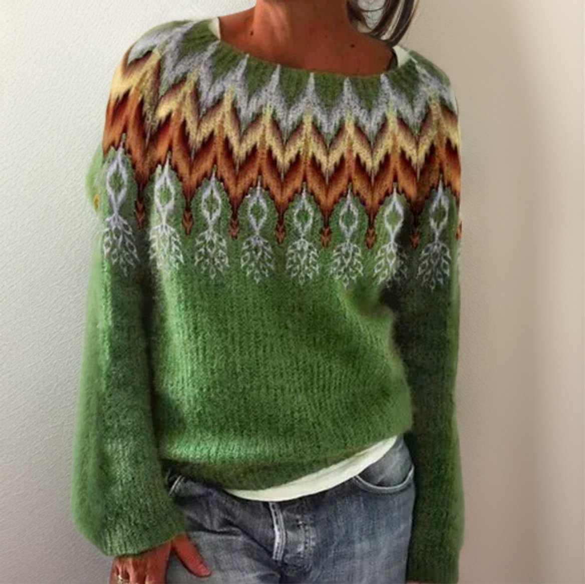 Vera Women's Pullover Sweater | Fair Isle Geometric Knit 0