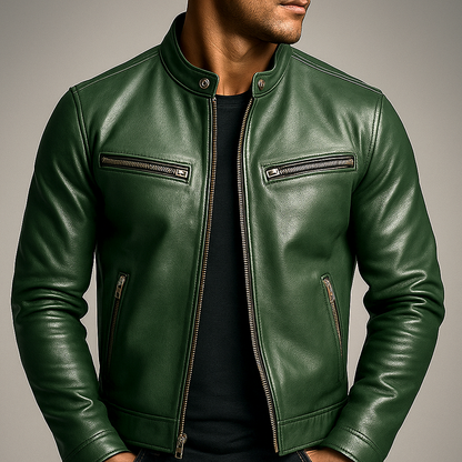 Vero Men's Leather Jacket with Vintage Patina and Four-Pocket Design 0