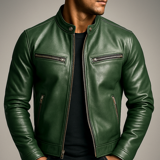 Vero Men's Leather Jacket with Vintage Patina and Four-Pocket Design 0
