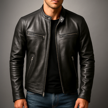 Vero Men's Leather Jacket with Vintage Patina and Four-Pocket Design 1