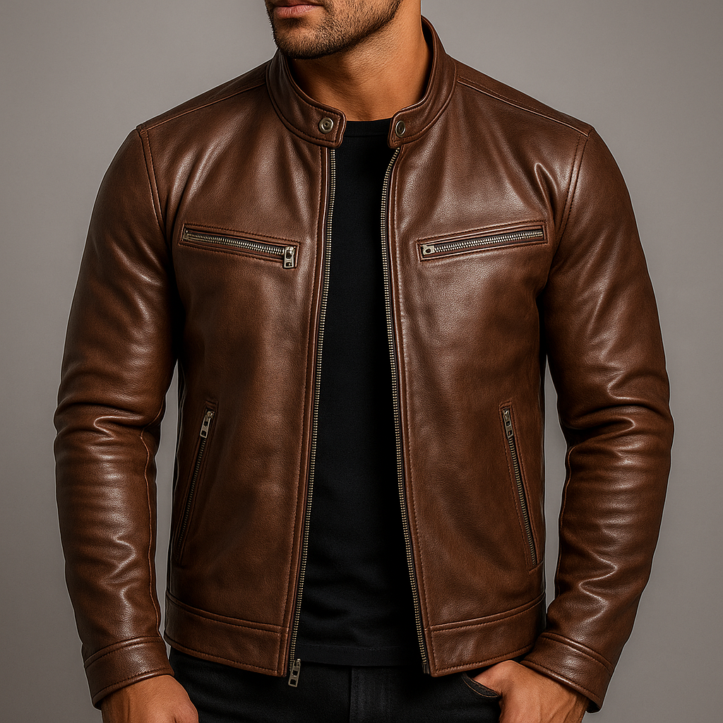 Vero Men's Leather Jacket with Vintage Patina and Four-Pocket Design 2