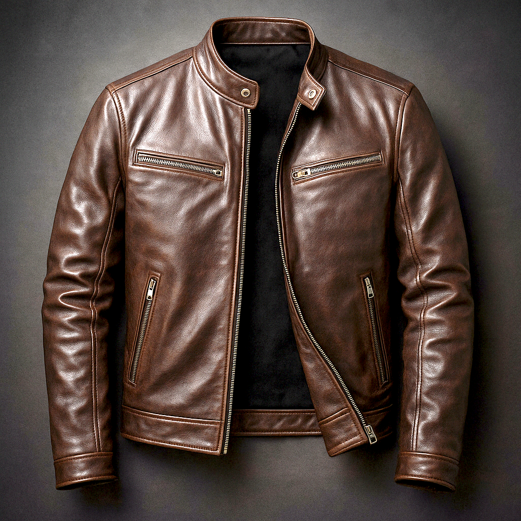 Vero Men's Leather Jacket with Vintage Patina and Four-Pocket Design 3