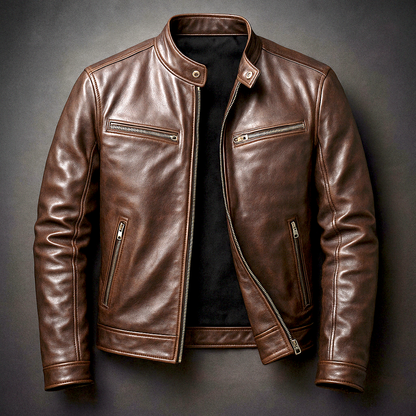 Vero Men's Leather Jacket with Vintage Patina and Four-Pocket Design 3